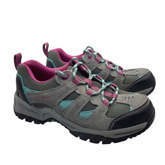L.L. Bean Girl Trail Shoes Size 5 Gray Pink Hiking Sneakers Suede - Picture 1 of 7